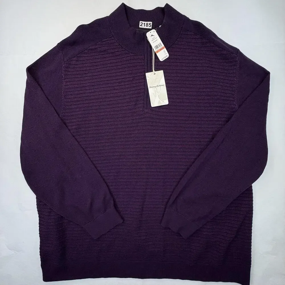 Tommy Bahama Seaport Half Zip Sweater Mens 3XB Rum Berry NWT Tencel $168